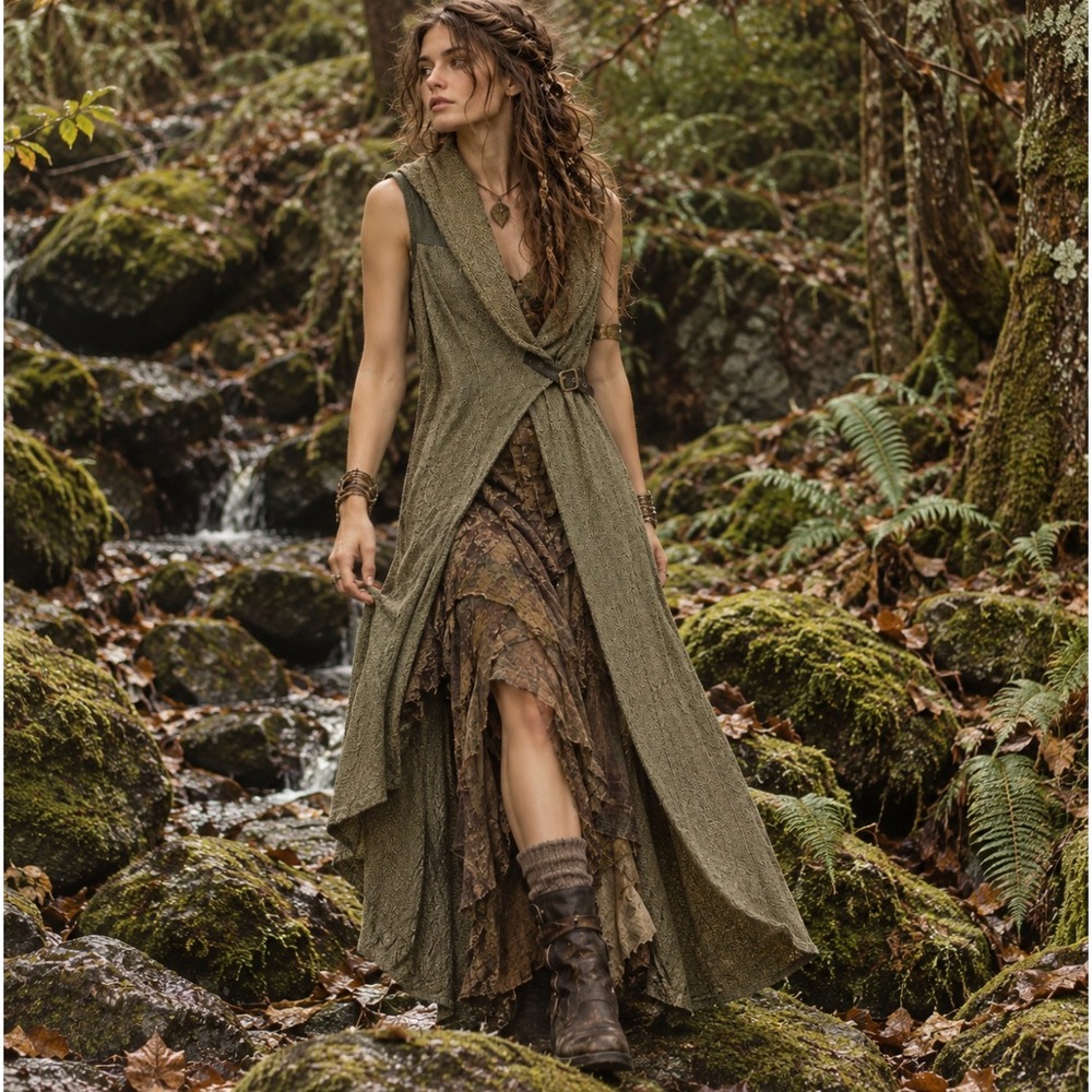 Alekai Sleeveless Maxi Cardigan Vest One Size Cosplay Goblincore Fairy Grunge